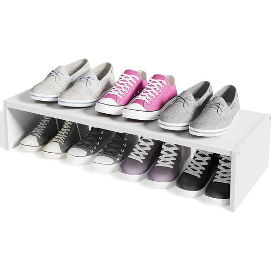 Cidaziya Expandable 1 Tier Shoe Rack for Shoe Cabinet, 1 Tier Stackable White Shoe Shelf Organizer for Closet, Sturdy Metal and Wood Structure, Hold 4-6 Pairs of Shoes