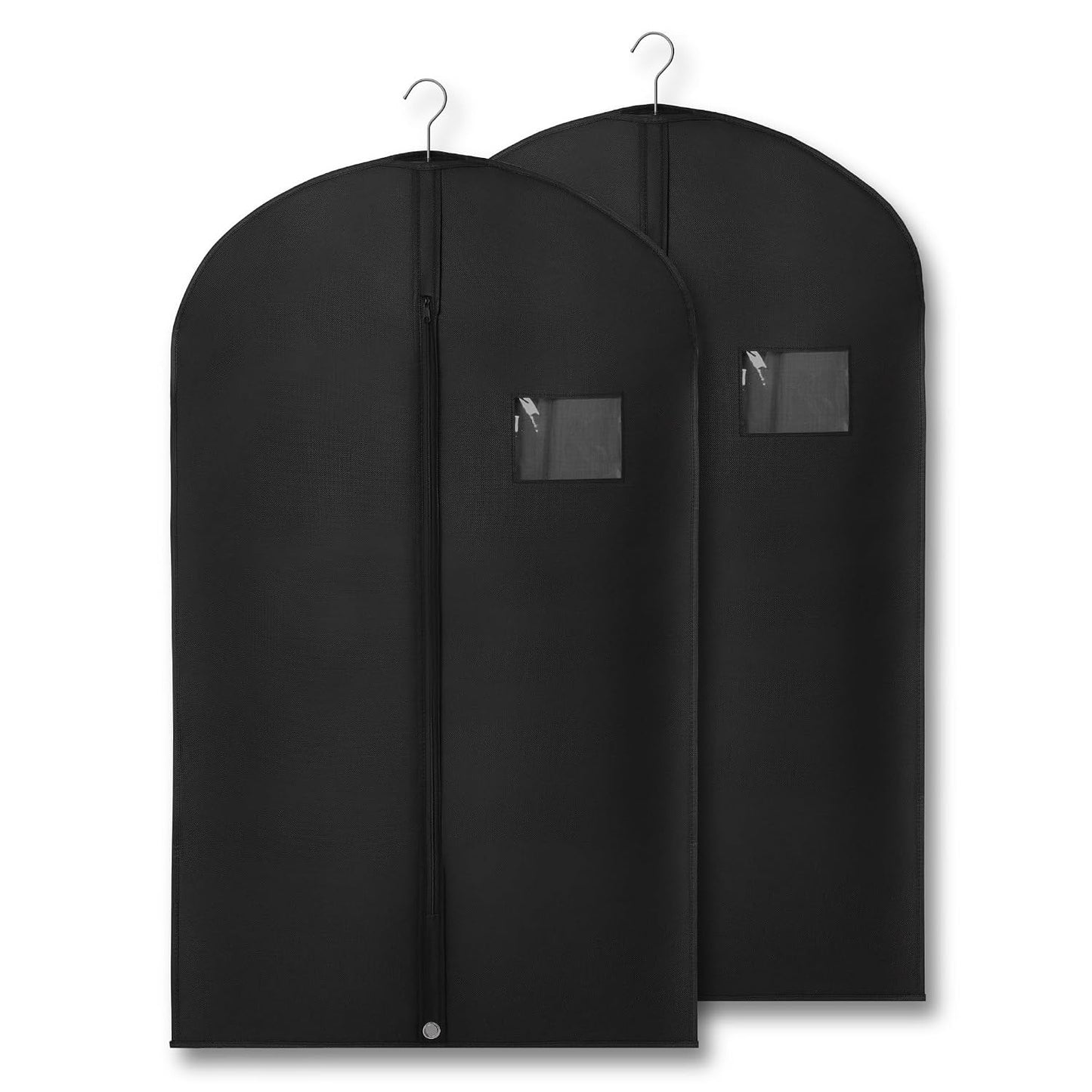2-Pack Breathable Garment Bags for Hanging Clothes – Dust-Proof Suit & Dress Covers with Clear Window – Waterproof, Foldable Closet Storage Organizer for Coats, Gowns, and Jackets (Black, 40")