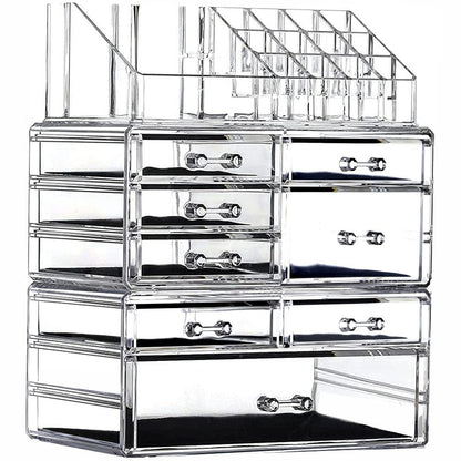 Cq acrylic 3 Pack Clear Makeup Organizer Countertop,Stackable 8 Drawers Skincare Organizer,Cute Skin Care Organizer for Vanity Hair Clip,Jewelry,Beauty Product Desk and Make Up Organizers for Vanity