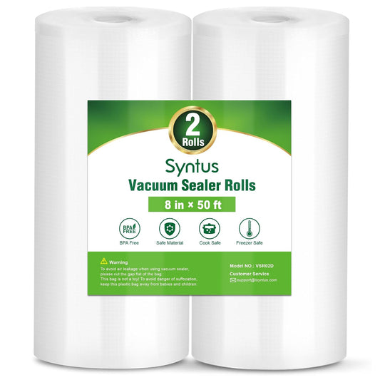 Vacuum Sealer Bags, 2 Rolls 8" x 50' Commercial Gr... (2 Count | Clear | PA+PE)