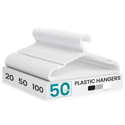 SONGMICS Clothes Hangers, Pack of 50, Plastic Hangers, with Wide Shoulder Notches, Space-Saving Coat Hangers, 16.4 Inches Wide, for Closet, Cloud White UCRP010W01