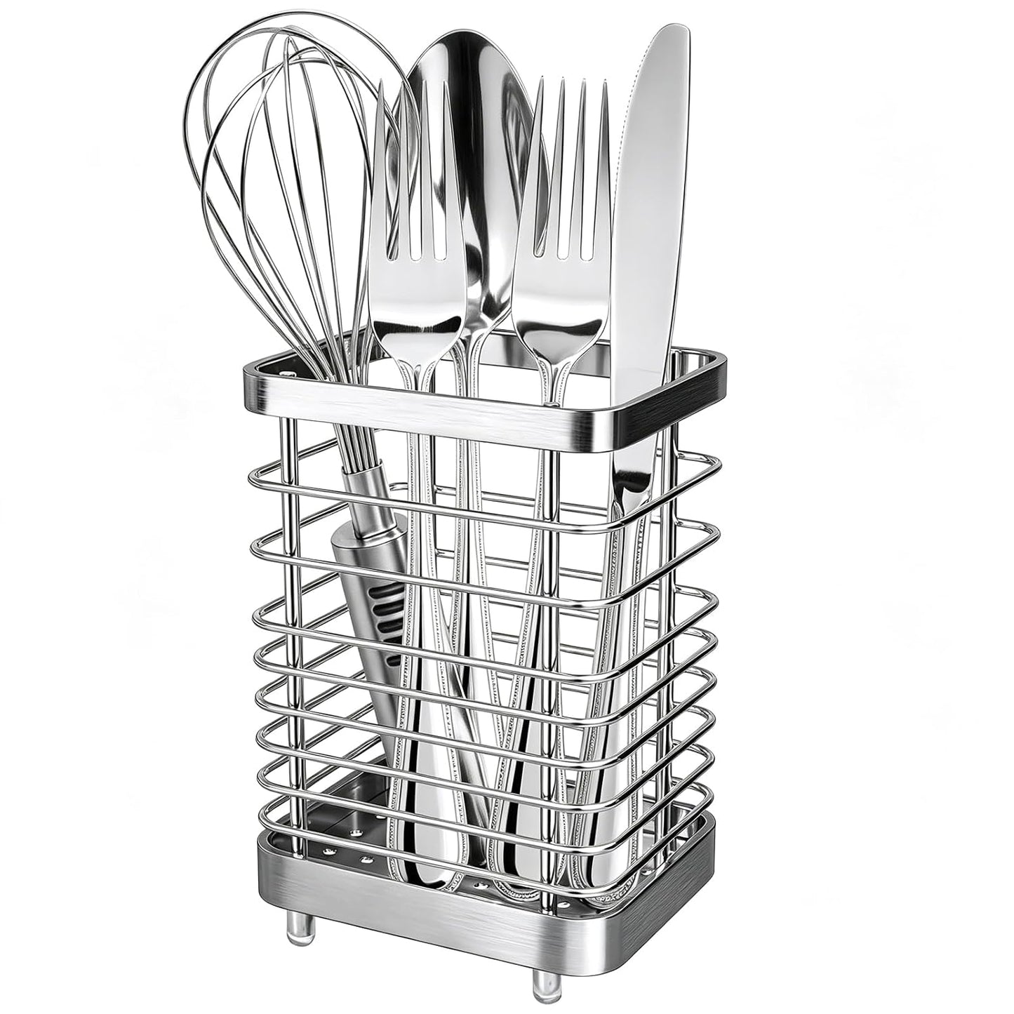 Utensil Holder, Stainless Steel Utensil Drying Rack for Kitchen Counter | Sturdy, Drain Hole, Silverware, Cutlery, Flatware, Forks, Knives, Spoons, Chopsticks, Organizer
