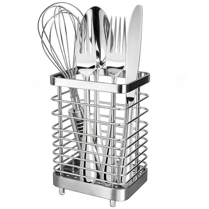 Utensil Holder, Stainless Steel Utensil Drying Rack for Kitchen Counter | Sturdy, Drain Hole, Silverware, Cutlery, Flatware, Forks, Knives, Spoons, Chopsticks, Organizer