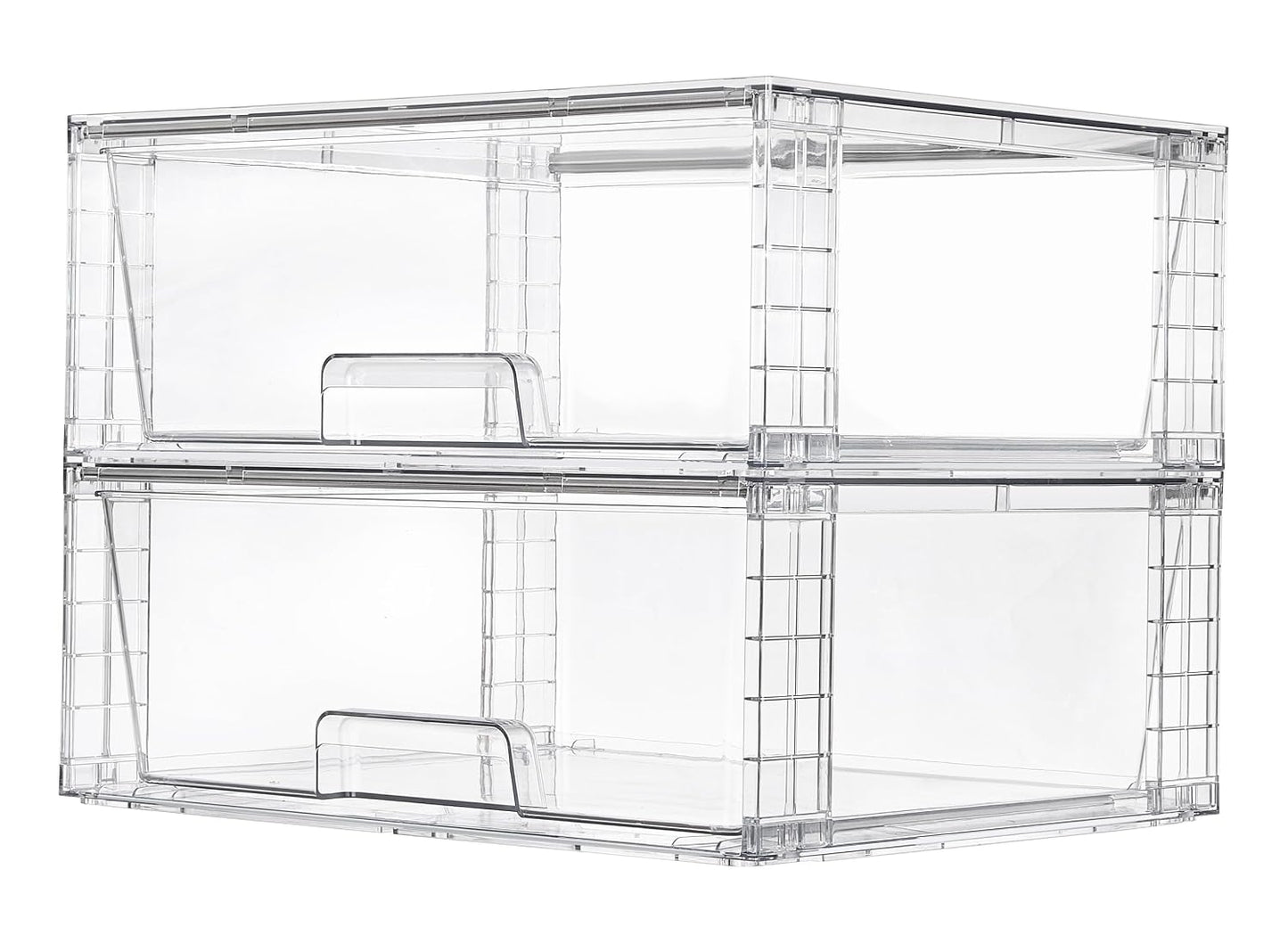 Vtopmart 2 Pack Large Stackable Storage Drawers,Easily Assemble Clear Acrylic Bathroom Closet Undersink Organizers,Plastic Storage Bins for Cabinet,Kitchen Pantry,Medicine Organization