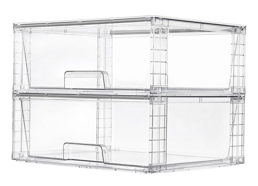 Vtopmart 2 Pack Large Stackable Storage Drawers,Easily Assemble Clear Acrylic Bathroom Closet Undersink Organizers,Plastic Storage Bins for Cabinet,Kitchen Pantry,Medicine Organization