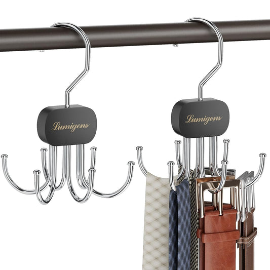 Belt Hanger, Belt Organizer for Closet,Rotatable Tie Rack,Belt Holder,Hanging Closet Organizer Hook for Belt, Bra, Tank Top, Tie, Scarf, Purse,3PCS,Black