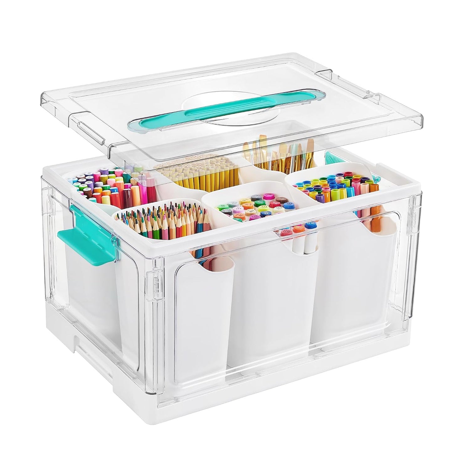 Vtopmart 24 QT Clear Plastic Craft Organizer with Detachable Inserts,1 Pack | 6 Detachable Inserts for Flexible Sorting, Art Supply and Tool Storage Box for Craft, Crayon, Pencils and Creative Materials