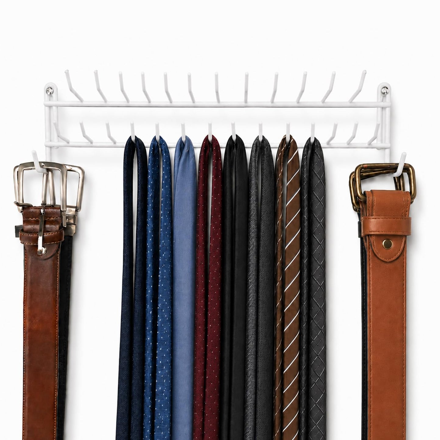 Huji Wall Mount Tie and Belt Rack Organizer, White (1 Pack)
