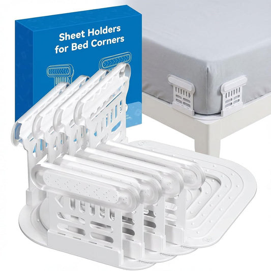 4-Pack Bed Sheet Holder,Upgraded Non-Slip Sheet Grippers & Clips,Durable,Universal Fit for King Queen Full Twin Mattress Corners, Easy Lock System for Fitted Sheets.
