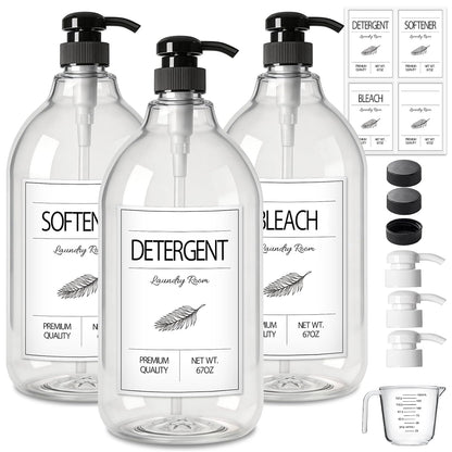 GMISUN Laundry Detergent Soap Dispenser, Liquid Laundry Detergent Dispenser, Container for Farmhouse Laundry Room Decor, Organizer for Liquid SoftenerBleach Heavy Duty Plastic Bottle(64 Oz 3 Pack)