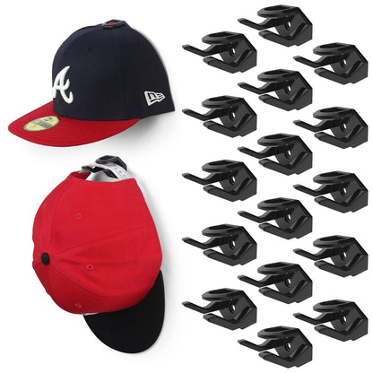 Adhesive Hat Hooks for Wall (16-Pack) - Hat Rack for Baseball Caps, Minimalist Hat Display, Strong Hold Hat Hangers for Wall - USA Patented, Black