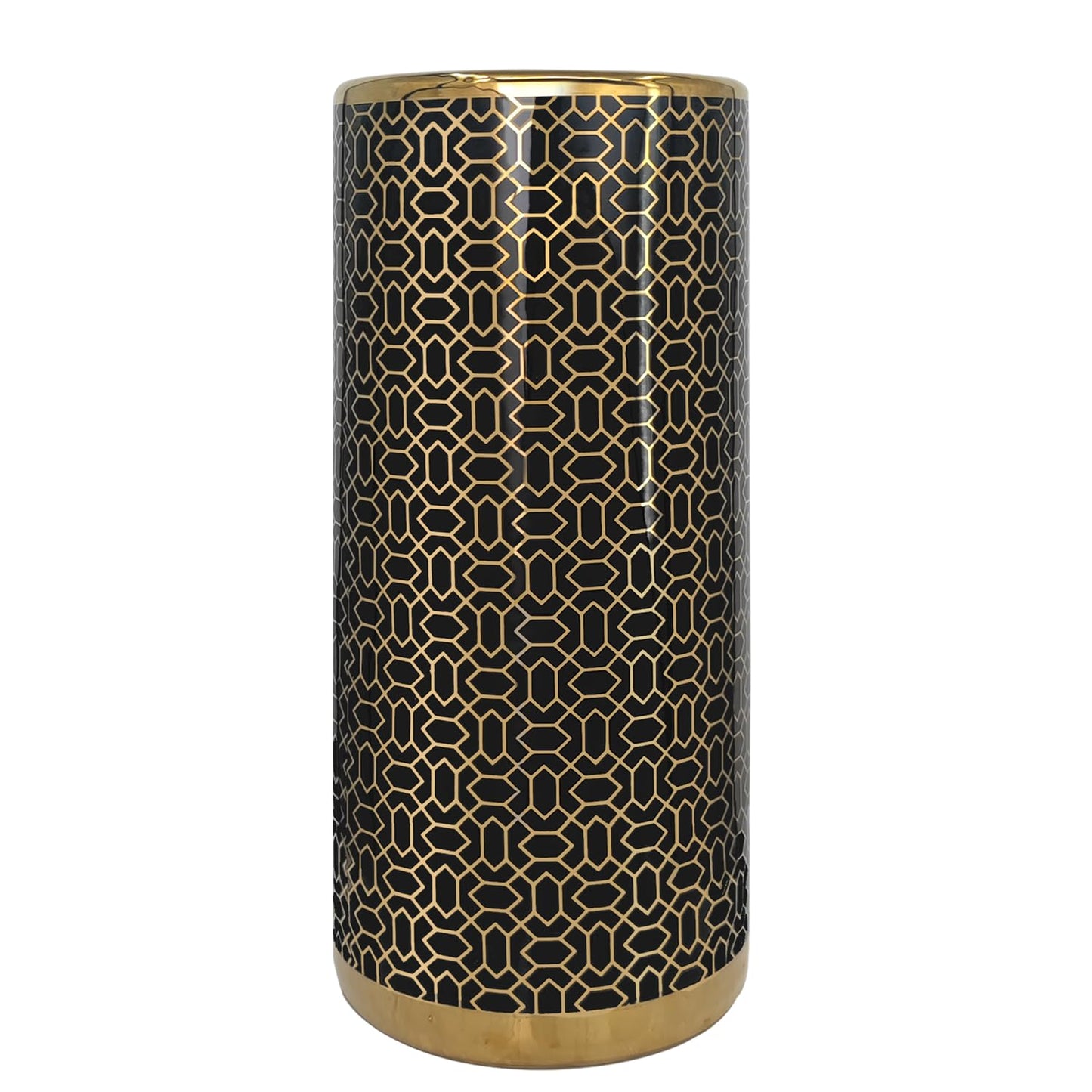 ZOEJADE 18" High Black Gold Umbrella Stand Entryway Walking Stick Holder | Minimalist Luxury Ceramic Umbrella Stand Porcelain Floor Vase for Entryway Porch Indoor Holds Canes and Walking Sticks