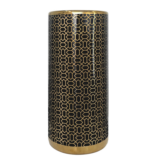 ZOEJADE 18" High Black Gold Umbrella Stand Entryway Walking Stick Holder | Minimalist Luxury Ceramic Umbrella Stand Porcelain Floor Vase for Entryway Porch Indoor Holds Canes and Walking Sticks
