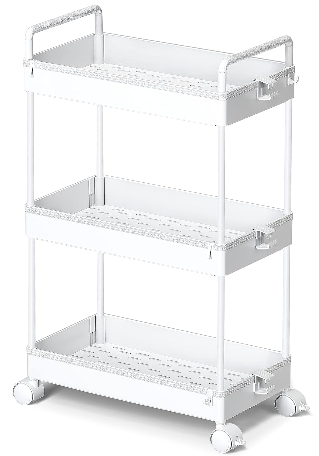 Ronlap 3 Tier Slim Rolling Storage Cart with Wheels Utility Organizer,White | For bathroom, laundry, kitchen, bedside & dorm. Fits art, craft, snack, makeup, nail, diaper & postpartum baby supplies