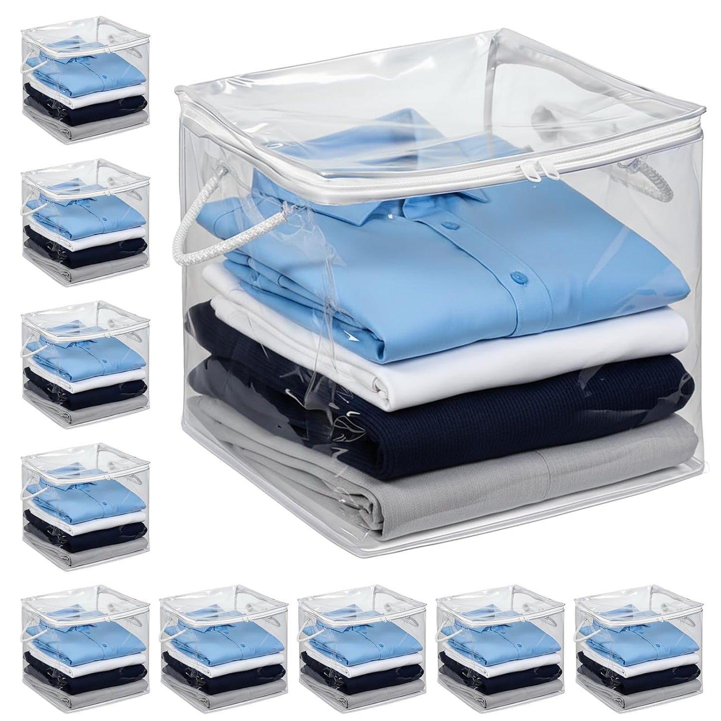 10pcs clear storages bag bed sheet organizer clear zippered storage bags with Handle cube storage bags with zipper Plastic Two-Way Zipper Foldable Plastic Closet Organizer towel for closet