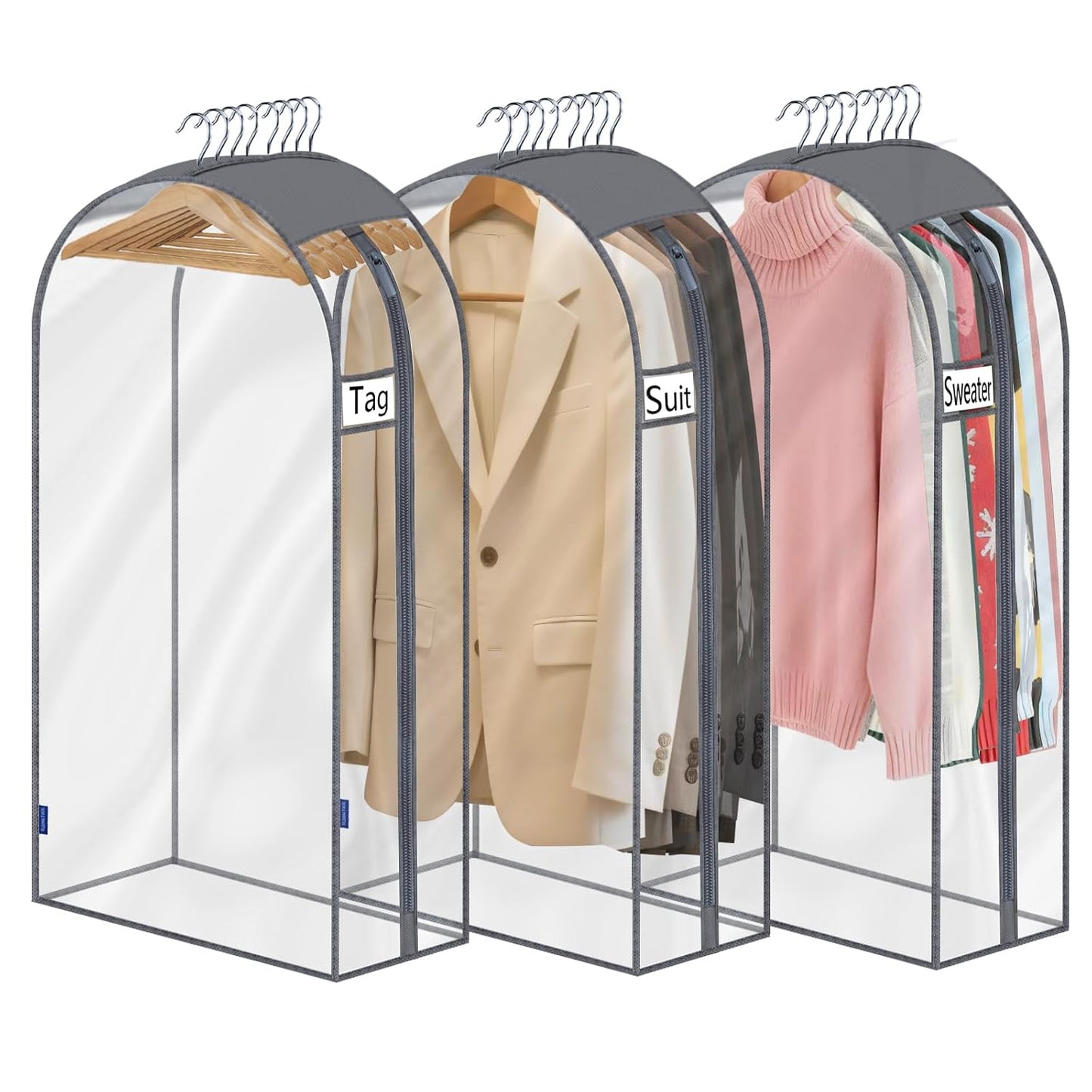 Clear Garment Bags for Hanging Clothes 10" Side Gusset, Suit Bags for Closet Storage, Suit Cover for Shirts Coats Dresses (24"X42"X10" 3Pack)