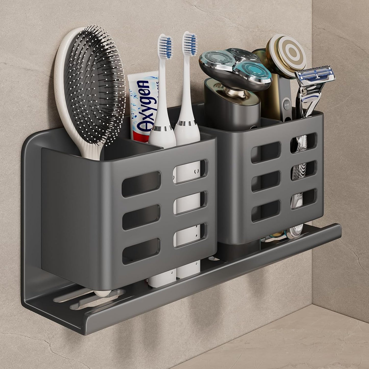 Aluminum Toothbrush Holder， Wall-Mounted，Bathroom Rack，4 Slot，Grey | Bracket Shower Toothbrush Razor Holder Suitable for Toothbrush, Toothpaste, Razor and Comb etc Bathroom Storage