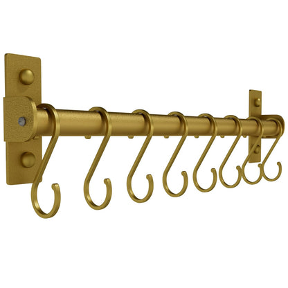 Kitchen Utensil Holder Hanger, Pot and Pan Rack Wall Mounted, Kitchen Rail with 8 Hooks for Hanging Cooking Utensils, Mugs, Spoons, Wall Mounted, Gold