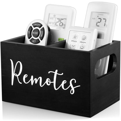DRASTAR Remote Control Holder, Wood TV Remote Holder, Remote Storage Caddy, Remote Control Organizer (Black, 2 Slots)