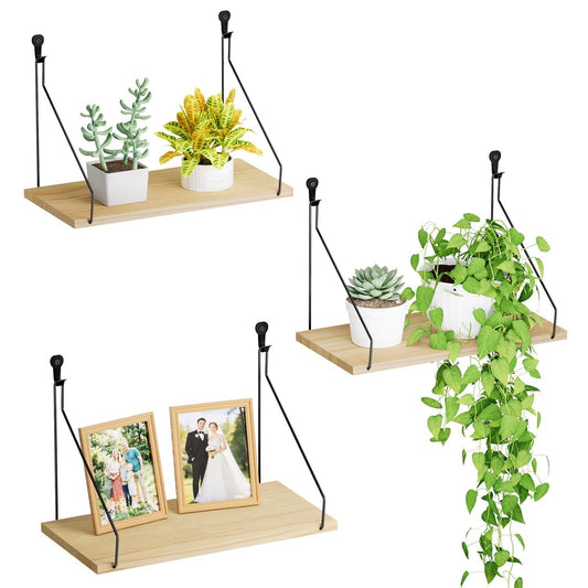 Elevate Your Space with Rustic Wood Floating Shelv... (3 Count | Primary Color | Wood)