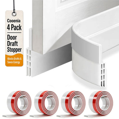 4 Pack Door Draft Stopper, Door Sweep for Bottom of Door,2''W X 39''L,White | Blocker Draft Noise Cold Air, Strong Adhesive, Energy Saving Door Gap Filler for Interior & Exterior Door, Quick Installation