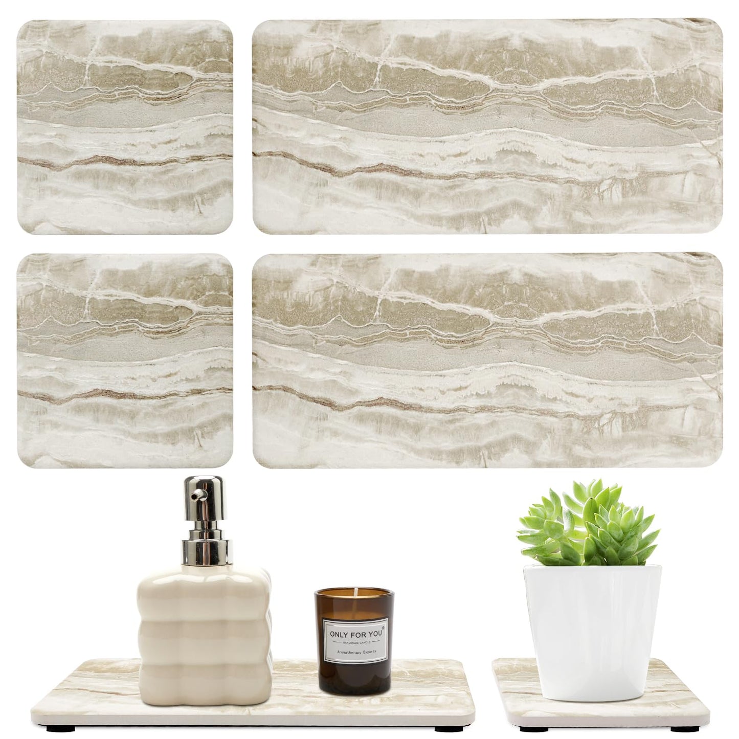 4 Pcs Drying Stone for Kitchen Counter Soap Trays Bathroom Sink Toothbrush | Fast Water Absorbing Stone Tray Hand Soap Dish Quick Dry Mat Sponge Holder Sink Caddy Ceramic Bathroom Tray Diatomite Coaster