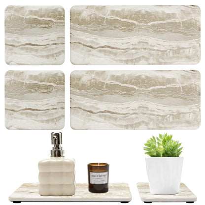 4 Pcs Drying Stone for Kitchen Counter Soap Trays Bathroom Sink Toothbrush | Fast Water Absorbing Stone Tray Hand Soap Dish Quick Dry Mat Sponge Holder Sink Caddy Ceramic Bathroom Tray Diatomite Coaster