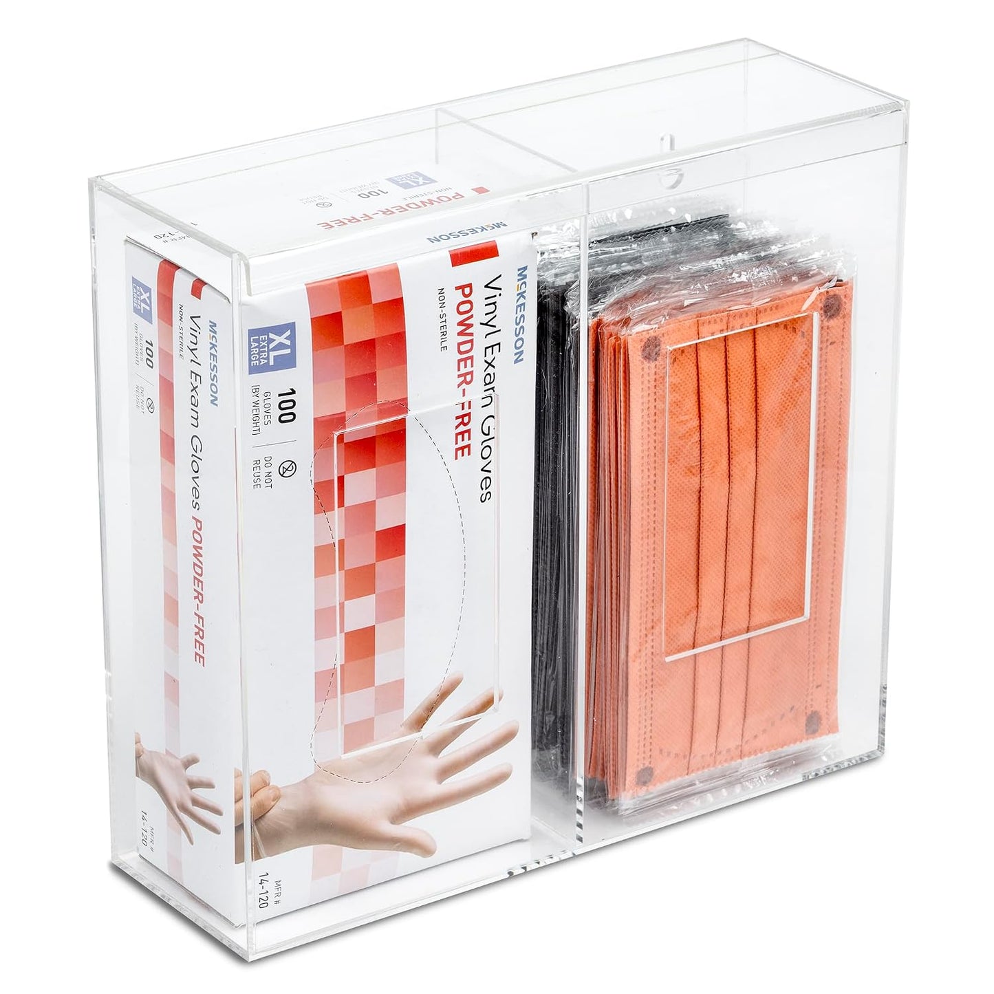 IneVibe 2 Compartment Hygiene Holder with Lid for Home or Office (Double) | Double Acrylic Dispenser For Hairnets, Glove Boxes, Face Masks, Plastic Bags, Tissue Boxes, Medical- Countertop or Wall Mount