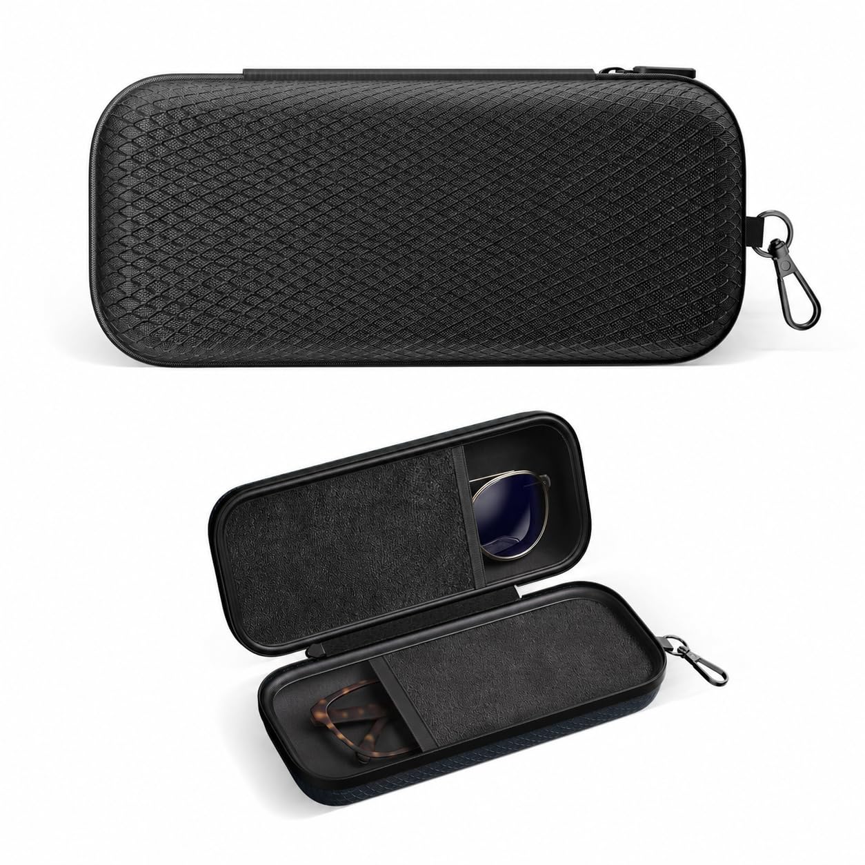 Double Oversized Eyeglasses Case Dual Sunglasses Case Hard Shell Glasses Case with Clip Metal Carabiner Travel