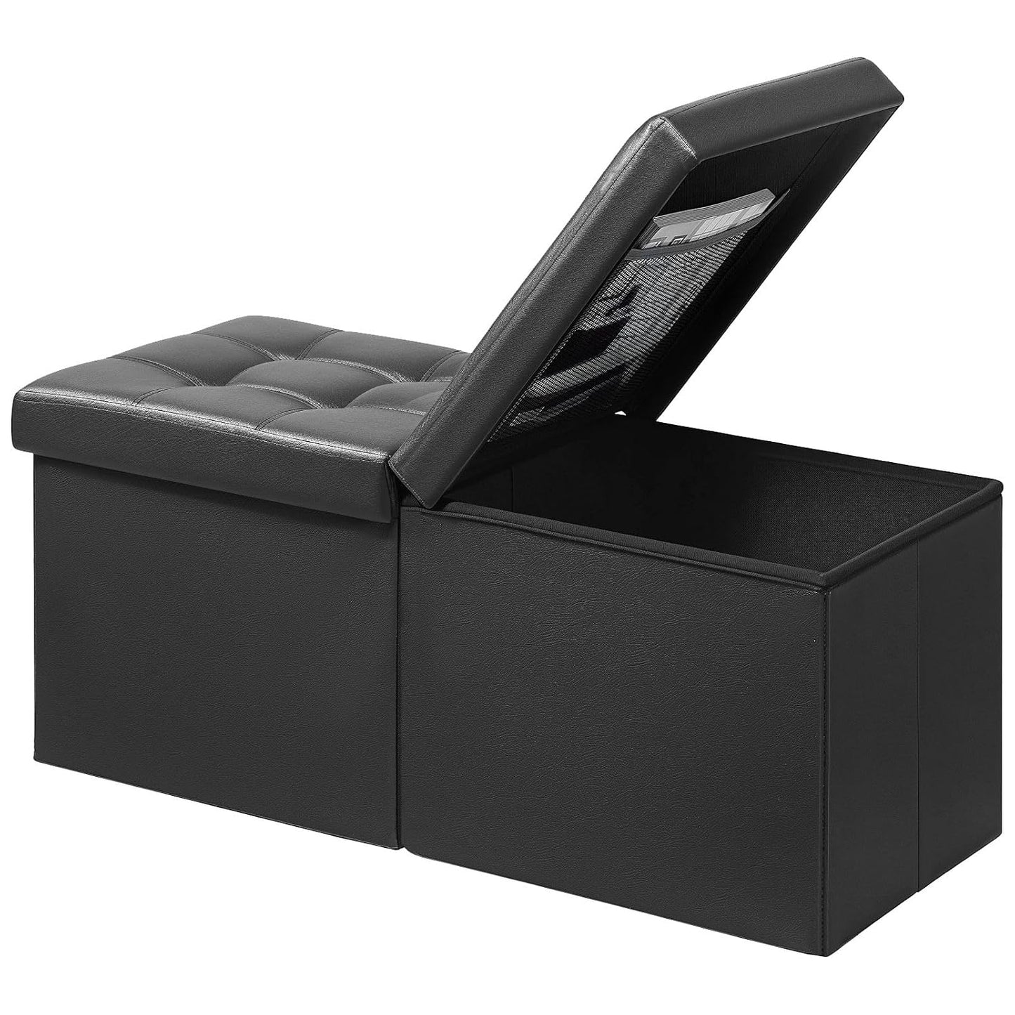 AmasSmile Footrest Ottoman Storage Bench, 34" Leather Folding Stool, Black | Large Ottoman with Storage, Thicker Foam Padded Seat, Livingroom, Dorm, Bedroom, Entryway, Easy to install,34 x 13 x 13in