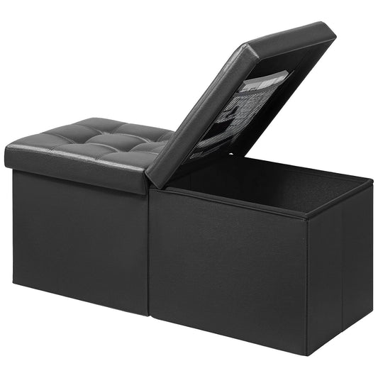 AmasSmile Footrest Ottoman Storage Bench, 34" Leather Folding Stool, Black | Large Ottoman with Storage, Thicker Foam Padded Seat, Livingroom, Dorm, Bedroom, Entryway, Easy to install,34 x 13 x 13in