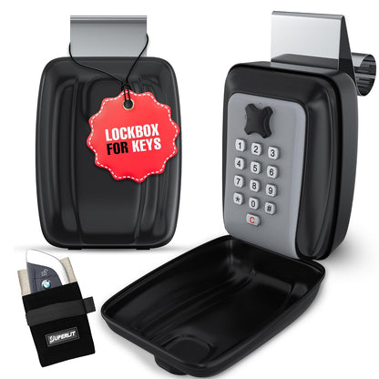 Superlit Car Key Lock Box for Car Window, Turo Key Lockbox RFID Blocker | with Window Mount, RFID Blocker Pouch included, Waterproof, 4-Digit Combo