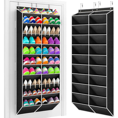 Yecaye 30 Pairs Over the Door Shoe Organizer, Large Capacity Hanging Shoe Rack for Door Hanger with Deep Pockets, Heavy Duty 10 Tier Shoe Holder for Sneakers Boots Heels College Dorm Essentials, Black