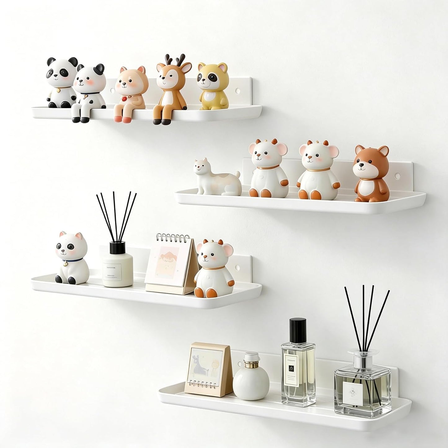 FAYYGYH Adhesive Floating Shelves, No Drill Floating Shelf for Wall Storage | Damage-Free Wall Mounted Organizer for Bathroom, Kitchen, Bedroom & Office (White, 4 PCS)
