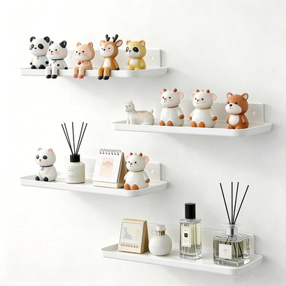 FAYYGYH Adhesive Floating Shelves, No Drill Floating Shelf for Wall Storage | Damage-Free Wall Mounted Organizer for Bathroom, Kitchen, Bedroom & Office (White, 4 PCS)