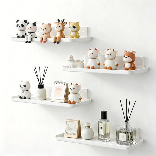 FAYYGYH Adhesive Floating Shelves, No Drill Floating Shelf for Wall Storage | Damage-Free Wall Mounted Organizer for Bathroom, Kitchen, Bedroom & Office (White, 4 PCS)