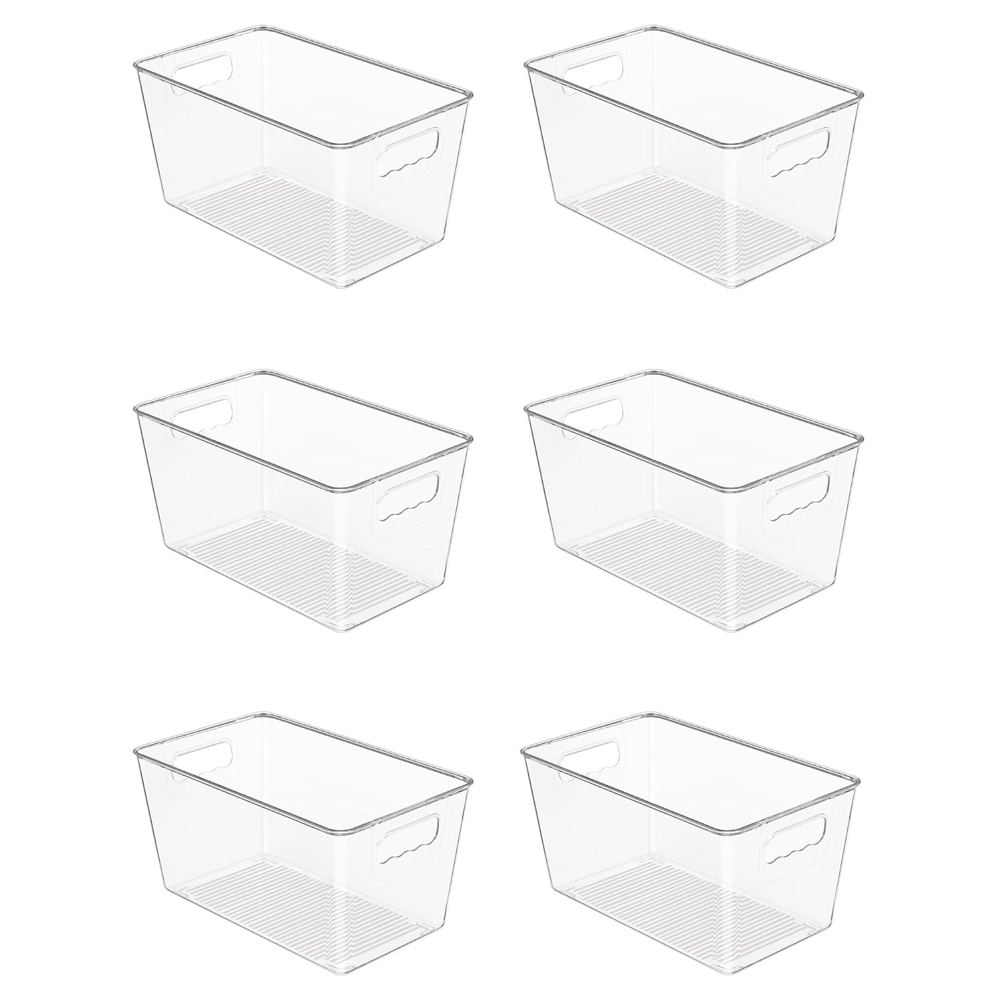 Vtopmart 6 Pack Clear Storage Bins, Pantry Cabinet Organizer Bins, Medium | Plastic Pantry Storage Bins with Handle, Storage Containers for Fridge, Cabinet, Kitchen, Countertops, Cupboard, Freezer