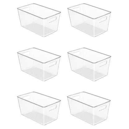 Vtopmart 6 Pack Clear Storage Bins, Pantry Cabinet Organizer Bins, Medium | Plastic Pantry Storage Bins with Handle, Storage Containers for Fridge, Cabinet, Kitchen, Countertops, Cupboard, Freezer