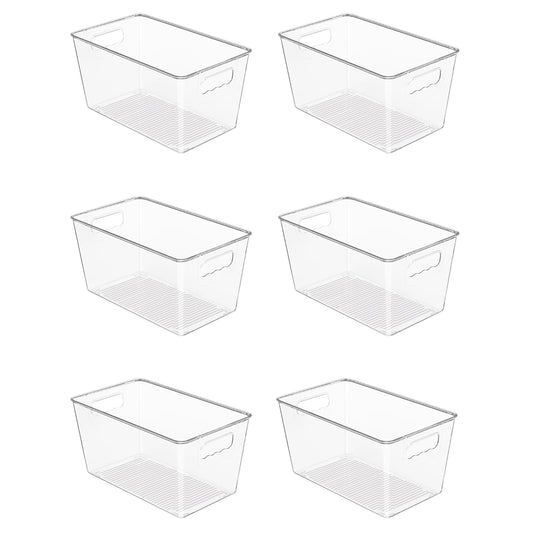 Vtopmart 6 Pack Clear Storage Bins, Pantry Cabinet Organizer Bins, Medium | Plastic Pantry Storage Bins with Handle, Storage Containers for Fridge, Cabinet, Kitchen, Countertops, Cupboard, Freezer