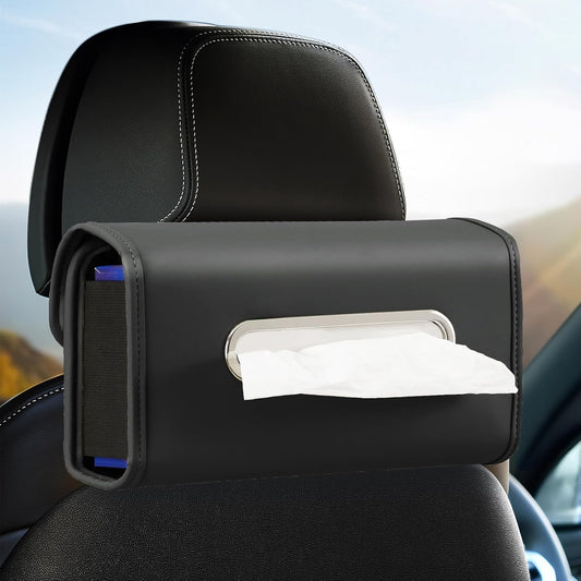 Large Car Tissue Holder, Refill Easily Clamshell O... (Black | Faux Leather)