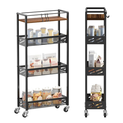 DGSNADGO Slim Rolling Storage Cart, 4-Tier Kitchen... (Metal, Wood)