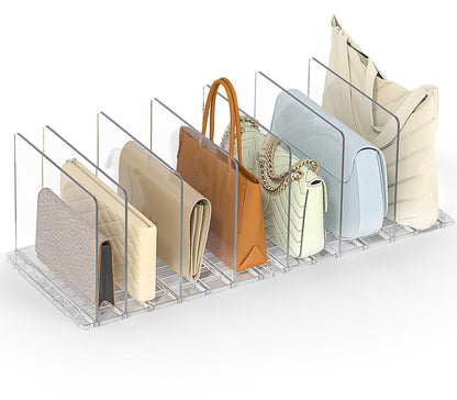 Bag & Purse Organizer for Closet: Adjustable Clear Dividers | Plastic Clutch for Closet Organizers Handbag Storage - Keep Carteras & Pocketbook Upright