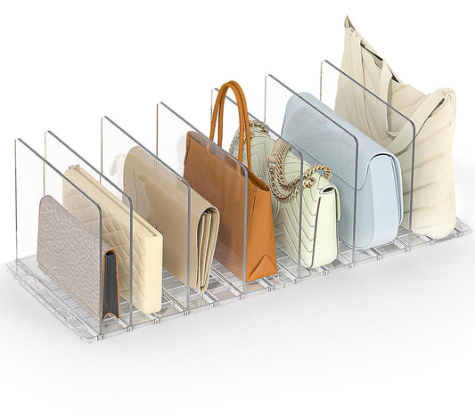 Bag & Purse Organizer for Closet: Adjustable Clear Dividers | Plastic Clutch for Closet Organizers Handbag Storage - Keep Carteras & Pocketbook Upright