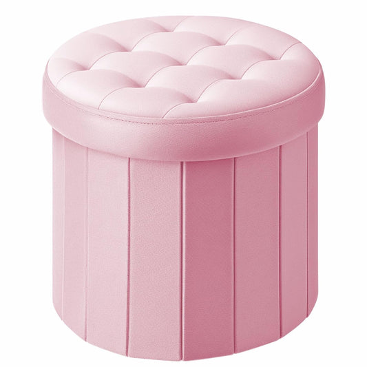Bsketa Round Storage Ottoman, 14" Folding Velvet Foot Stool Rest,Pink | Foot Stool with Thicker Foam Padded Seat Small Velvet,Livingroom, Dorm, Bedroom, Easy to install,14 x 14 x 13in
