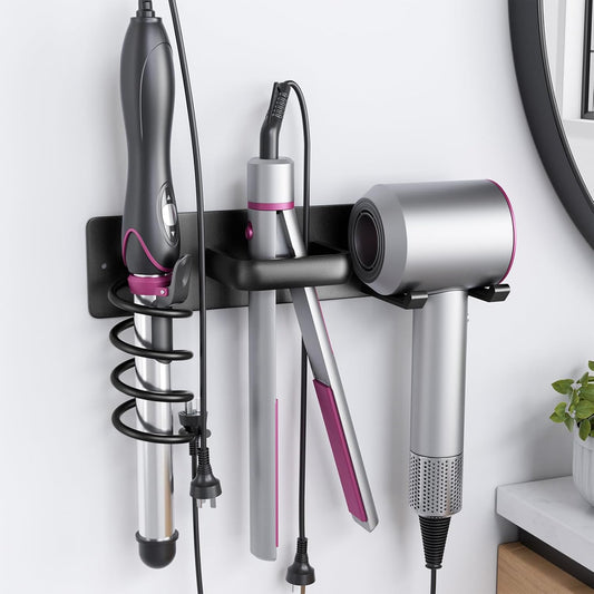 Tindbea Hair Dryer Holder Wall Mount Aluminum Alloy Hot Tools Organizer | Heavy Duty, Matte Black