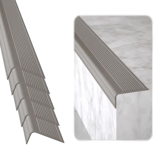 Rubber Bond Stair Edge Protector (Pack of 5) 36x2x1 inch Anti-Slip Stair Corner Trim Rubber Strips - Waterproof Self-Adhesive Staircases for Outdoor & Indoor Uses | Protect Kids & Pets - Grey
