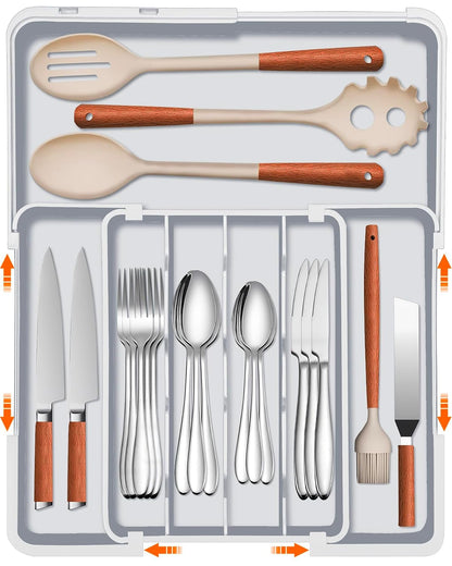 Silverware Drawer Organizer Tray, Adjustable Cutle... (Grey | Polypropylene)