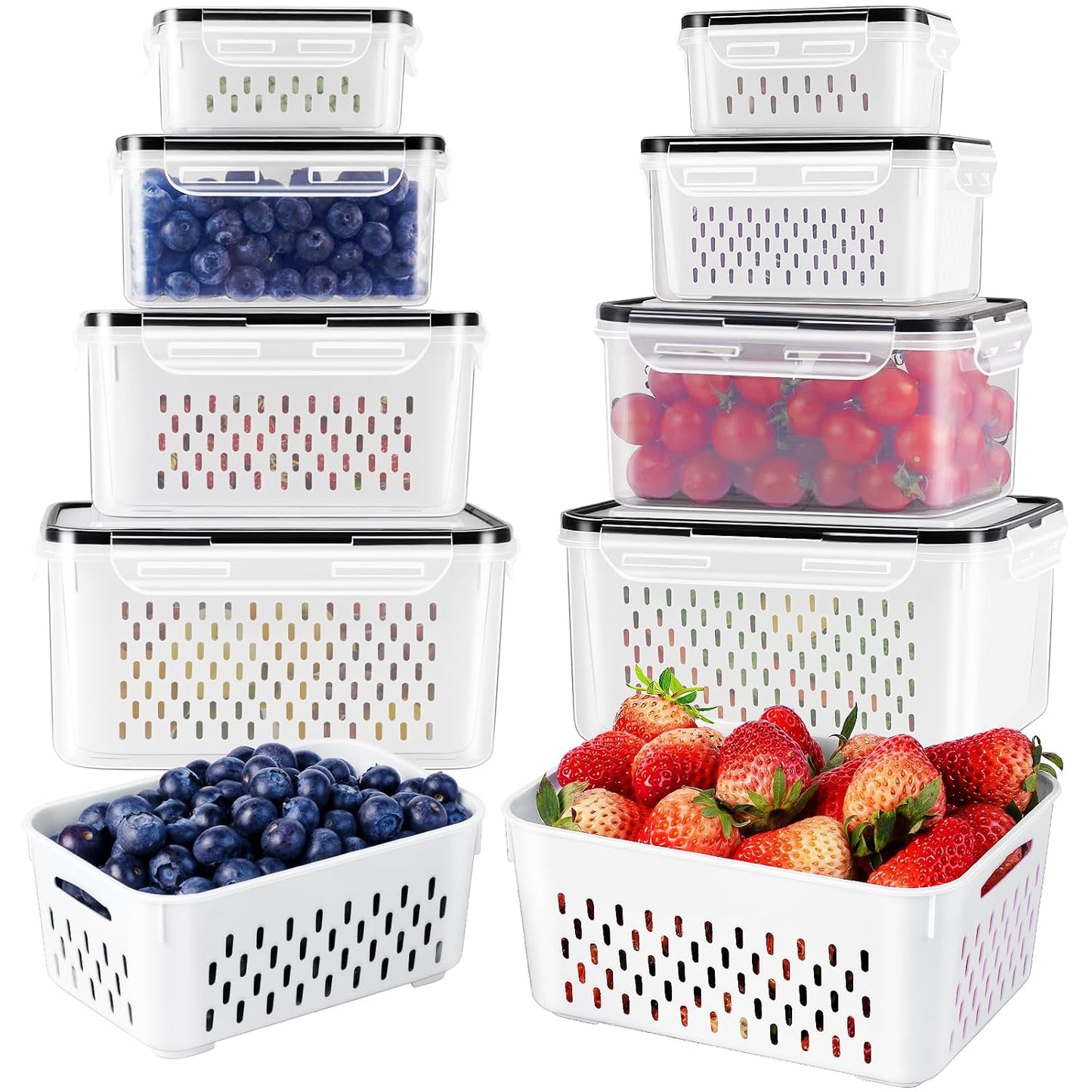 Fruit Storage Containers for Fridge with Removable Colander 8 pcs