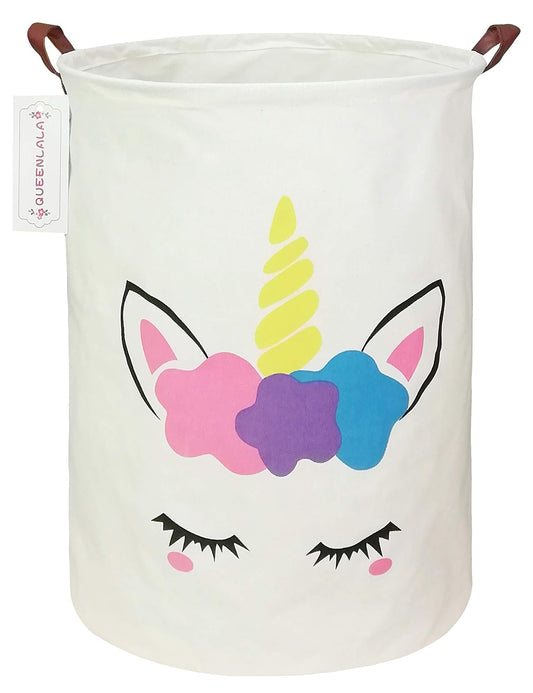 Foldable Waterproof Round Fabric Laundry Basket Ho... (Golden Unicorn | Cotton Blend)