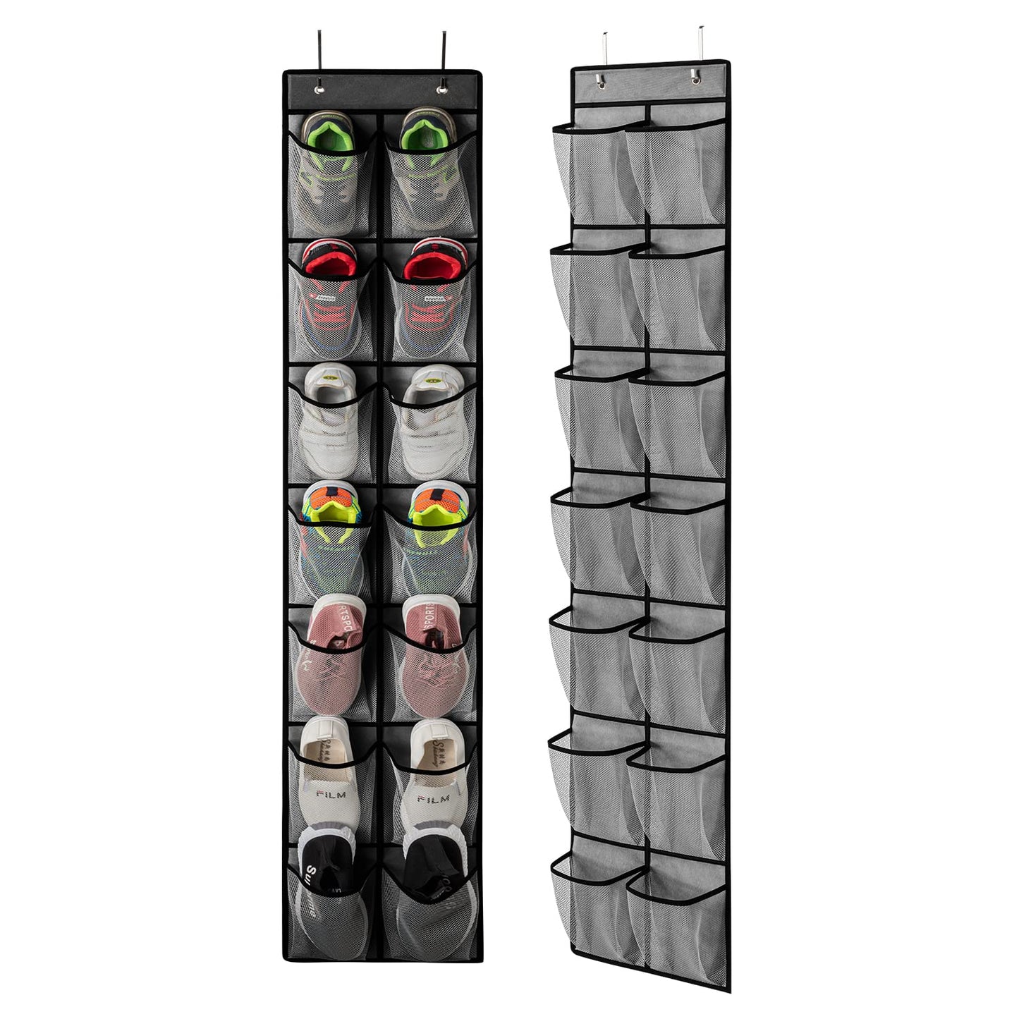 KEEPJOY 2 Pack Grey14 Pockets Over the Door Shoe Organizer, Hanging Shoe Organizer with 4 Hooks Door Shoe Holder with Mesh Deep Pockets Closet Door Shoe Storage Bag (Grey-2Pack)